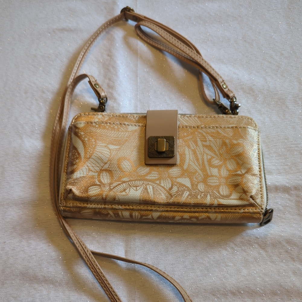Elegant Saks Gold Floral Women's Crossbody Wallet